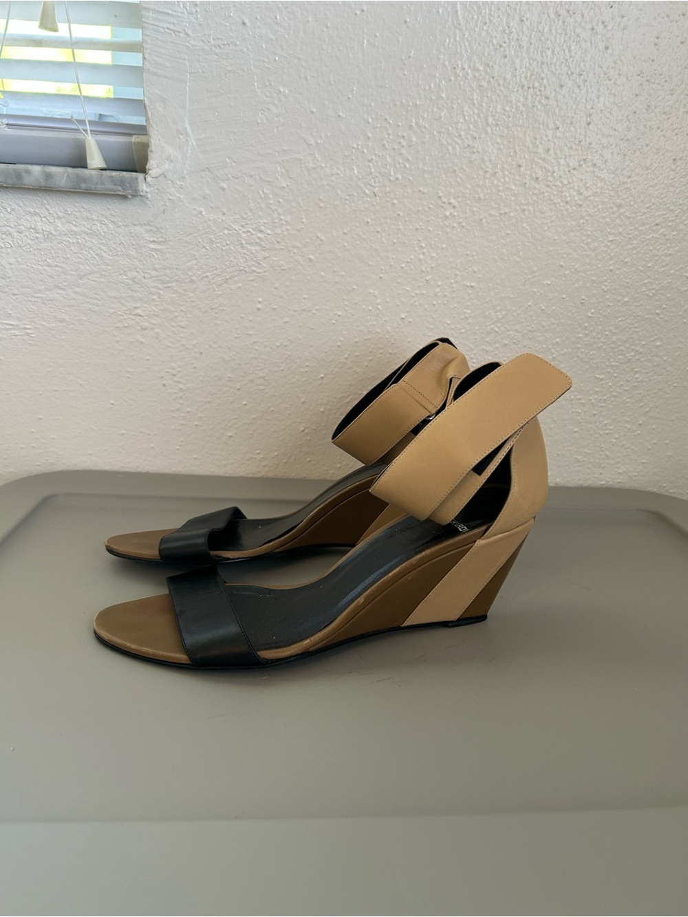 Pierre Hardy Black and Tan Leather Wedge Sandals